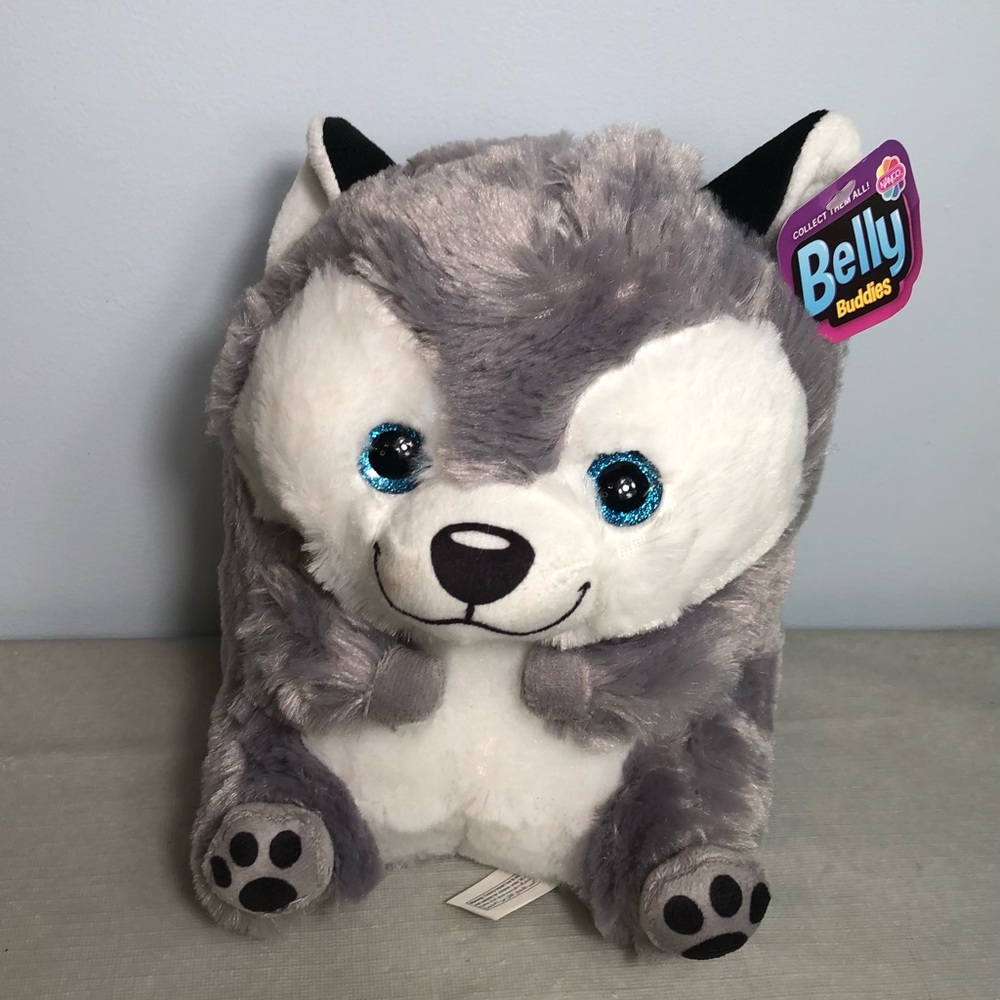 Nanco Belly Buddies Husky Dog Plush Stuffed Animal Toy Sparkle Blue Eyes 9"
